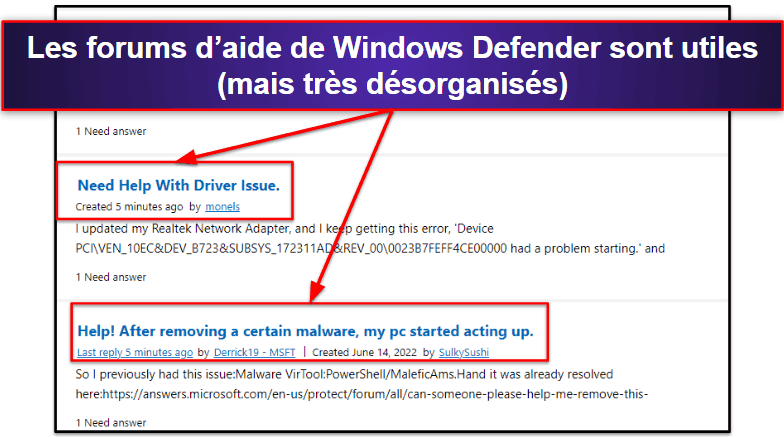 Assistance client de Windows Defender