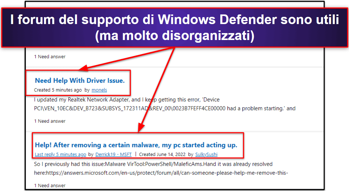 Assistenza ai clienti di Windows Defender