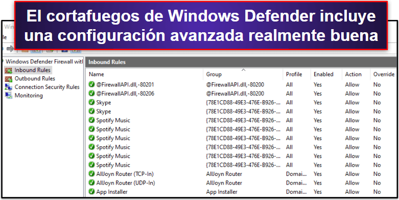 Funciones de seguridad de Windows Defender