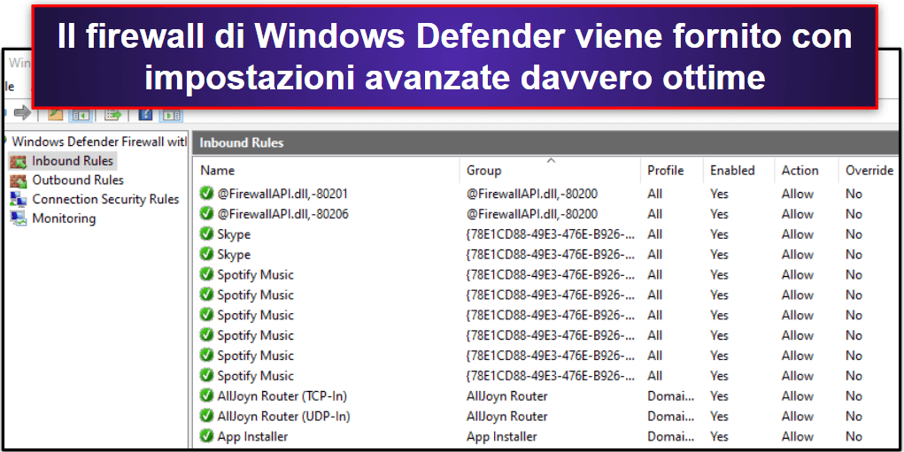 Funzionalità di sicurezza di Windows Defender