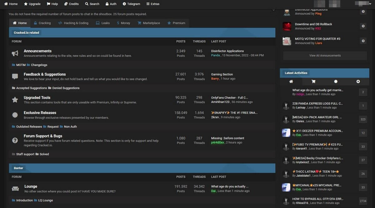 Screenshot of the forum’s landing page