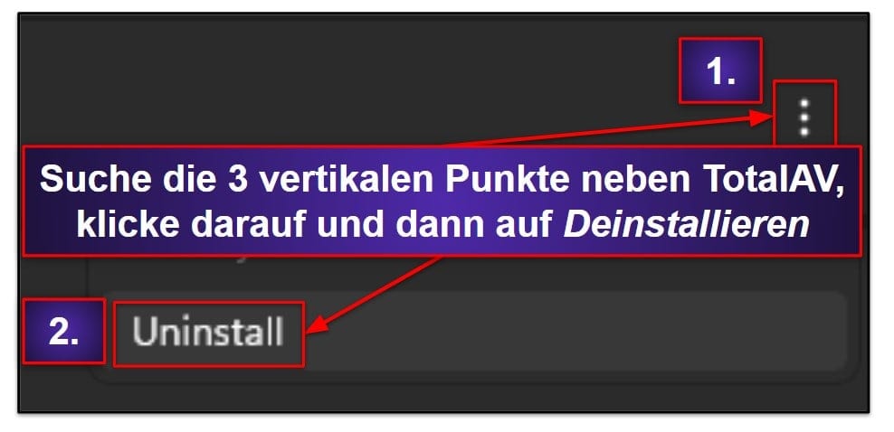 Deinstallation und vollständige Entfernung von TotalAV-Dateien von Deinen Geräten