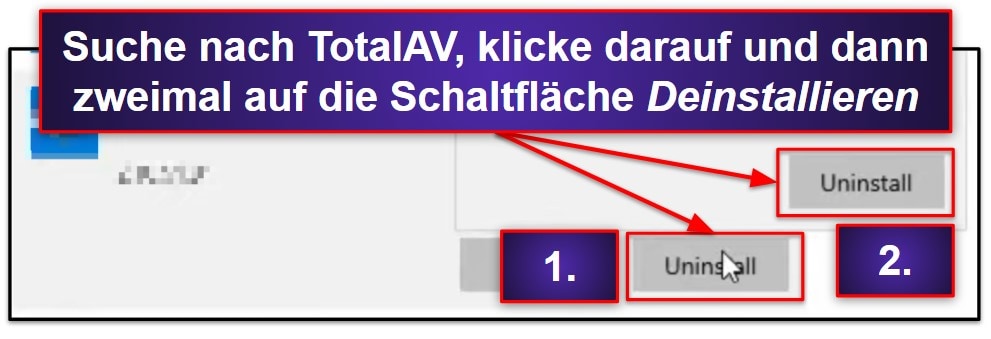 Deinstallation und vollständige Entfernung von TotalAV-Dateien von Deinen Geräten
