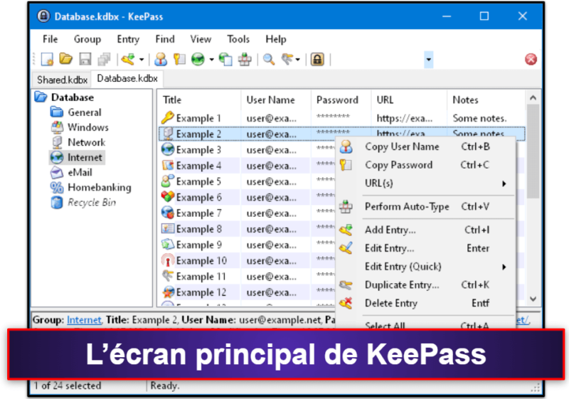 Fonctions de sécurité de KeePass