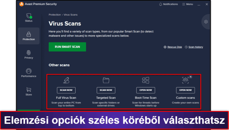Avast Antivirus biztonsági funkciók