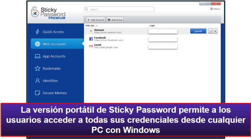 7. Sticky Password: versión USB portátil y almacenamiento local