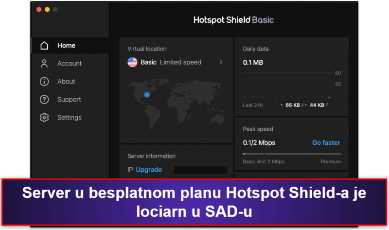 5. Hotspot Shield — Dobar za pretraživanje veba (sa pristojnim brzinama)
