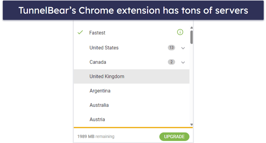 5. TunnelBear — Great Google Chrome Extension with Tons of Servers