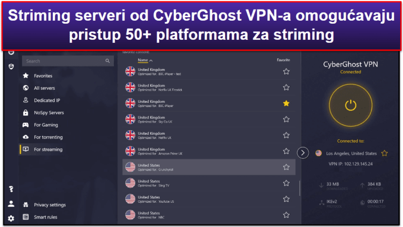 🥈2. CyberGhost VPN — Veoma dobar VPN za striming (sa besplatnim probnim periodom i 45-dnevnom garancijom povraćaja novca)