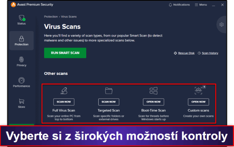 Zabezpečení antiviru Avast