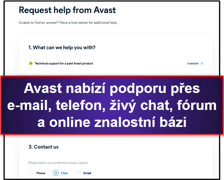 Antivirus Avast zákaznická podpora