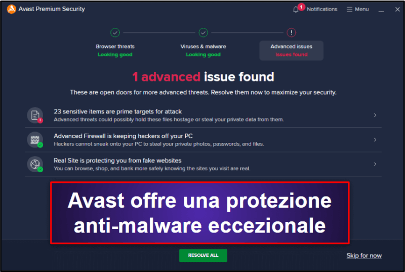 Funzioni di sicurezza di Avast Antivirus
