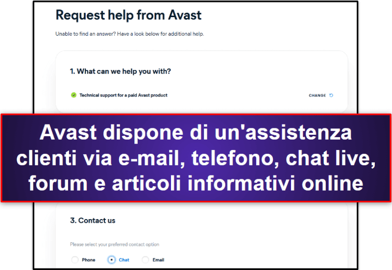 Assistenza clienti di Avast Antivirus