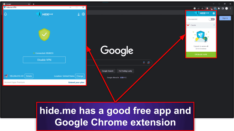 🥉3. hide.me — Best Free VPN App for Google Chrome