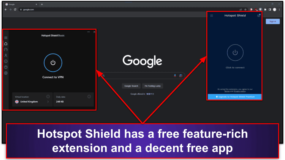 5. Hotspot Shield — Great Google Chrome Extension With Cool Extras