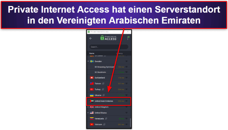🥇1. Private Internet Access – das beste VPN, um von Deutschland, Österreich oder der Schweiz aus eine IP-Adresse der Vereinigten Arabischen Emirate zu kriegen