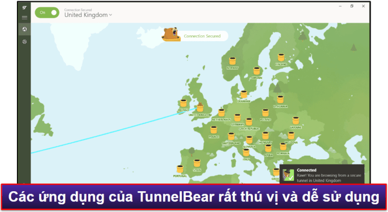 7. TunnelBear — VPN tốt nhất cho người dùng mới (nhưng chỉ được 500 MB/tháng)