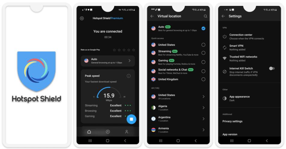 5. Hotspot Shield — Great Free Android VPN for Web Surfing (With Unlimited Data)