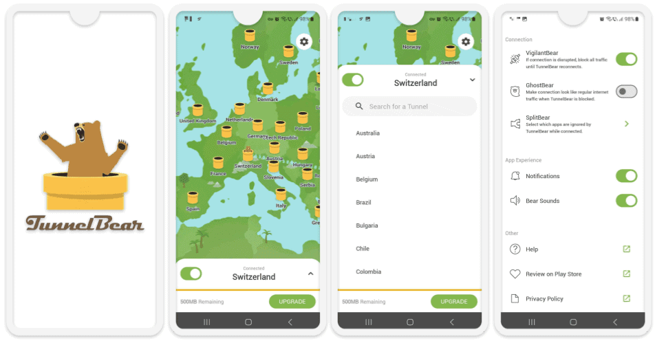 8. TunnelBear: Zabawna aplikacja na Androida (z uroczymi niedźwiadkami)