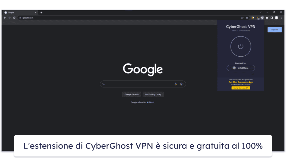 🥈2. CyberGhost VPN: miglior estensione VPN gratuita per Google Chrome