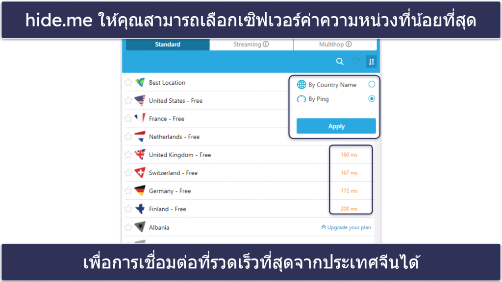 4. hide.me: เหมาะสำหรับใช้งานทั่วไปในจีน