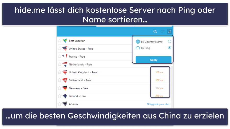 4. hide.me: Gut für die Nutzung von Alltags-Apps in China
