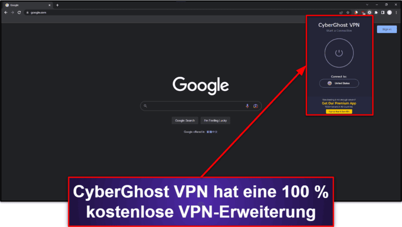 🥈2. CyberGhost VPN – beste kostenlose VPN-Erweiterung für Google Chrome