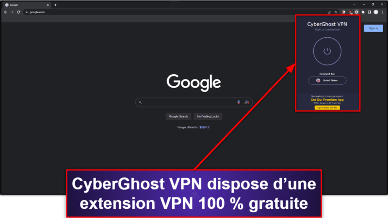 🥈2. CyberGhost VPN – Meilleure extension VPN gratuite pour Google Chrome