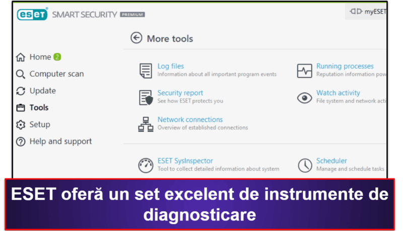 10. ESET Smart Security Premium — Scanare anti-malware bună și diagnosticare avansată
