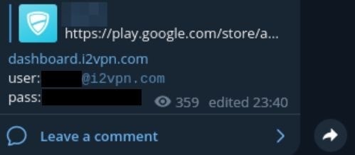 Screenshot of the message exposing the VPN service’s dashboard URL and admin credentials