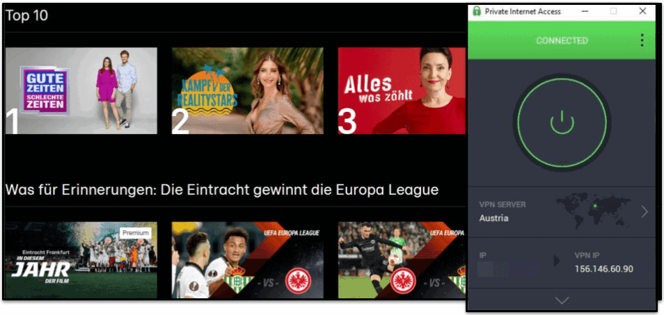 🥈2. Private Internet Access: sicheres und schnelles VPN für RTL+ (TV NOW)