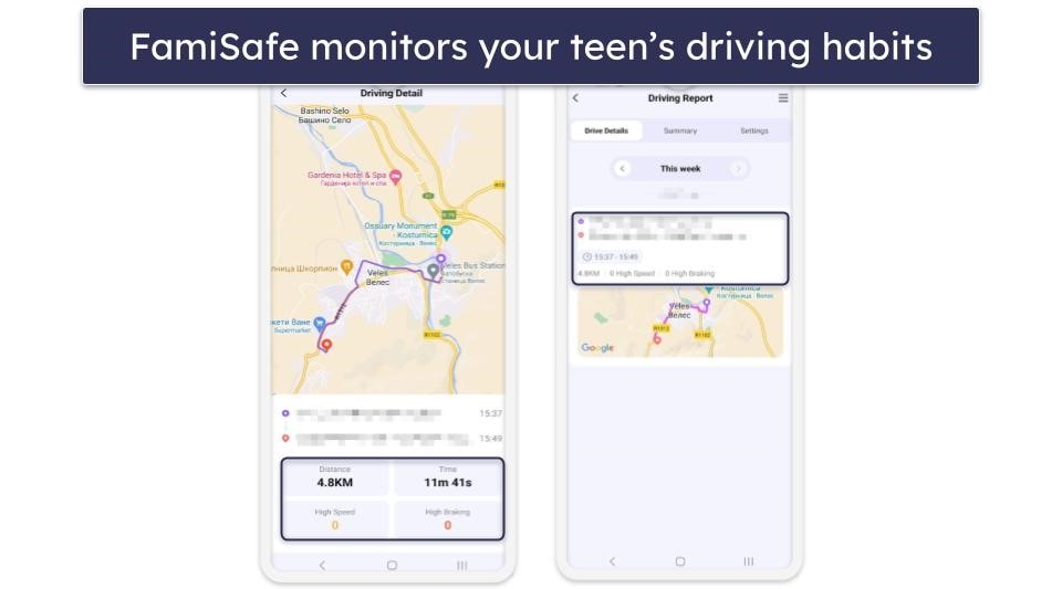 🥉 3. FamiSafe — Excellent for Keeping Track of Your Teens’ Driving Habits