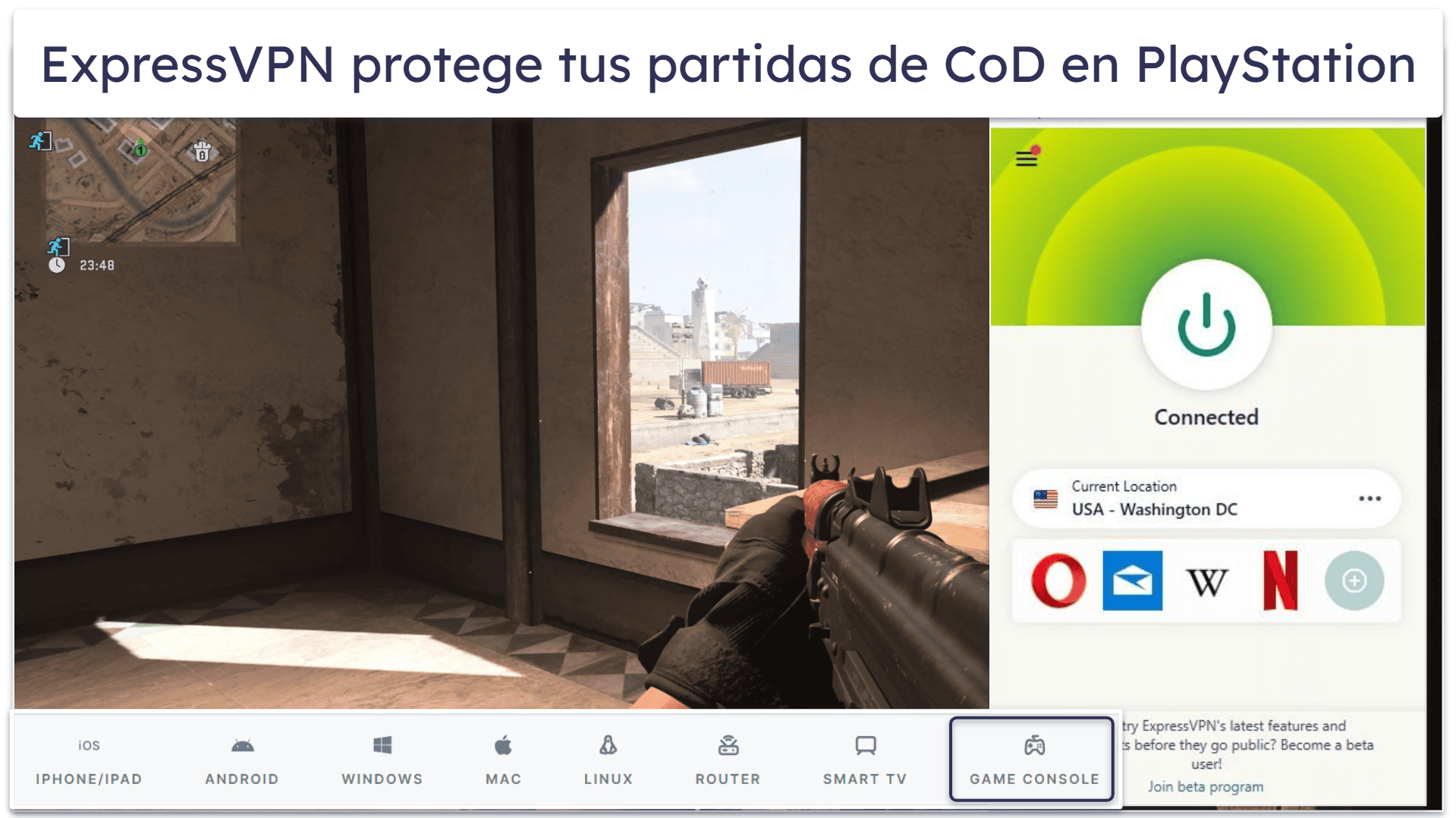 1. 🥇 ExpressVPN — la mejor VPN en general para Call of Duty: Warzone en 2026