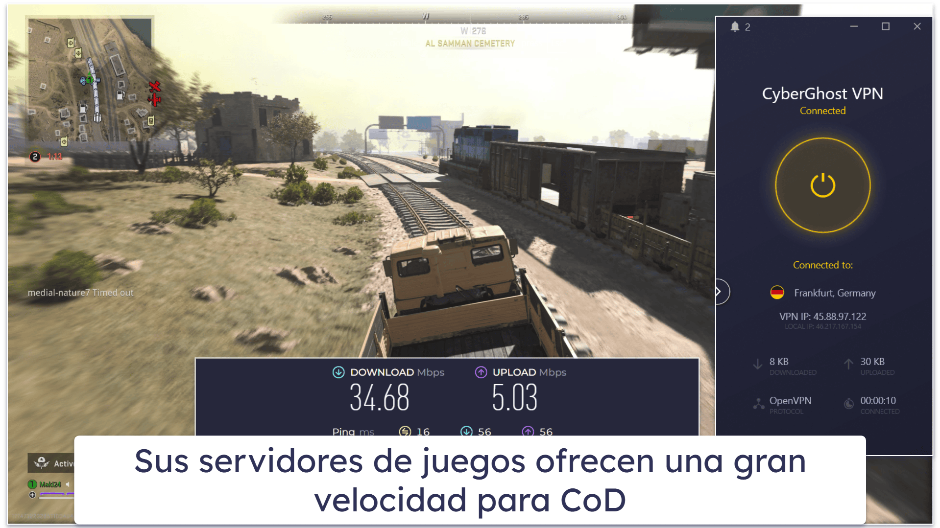 🥉3. CyberGhost VPN — viene con servidores optimizados para juegos
