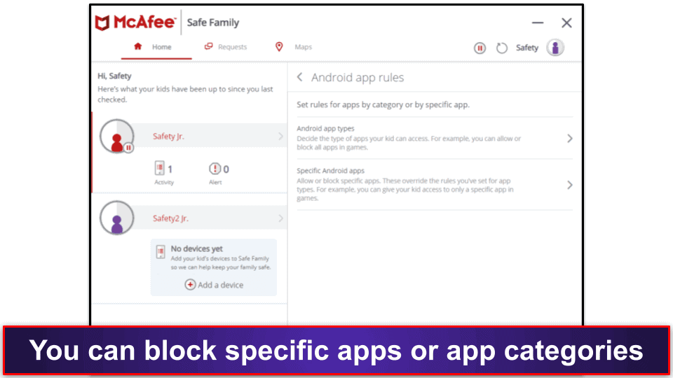 McAfee Safe Family Features
