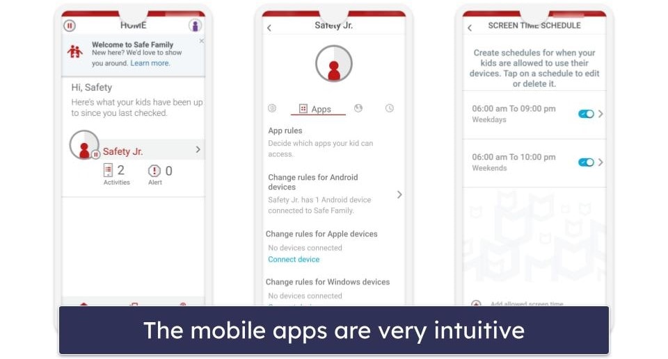 McAfee Safe Family Ease of Use — Simple &amp; Clean App Interfaces