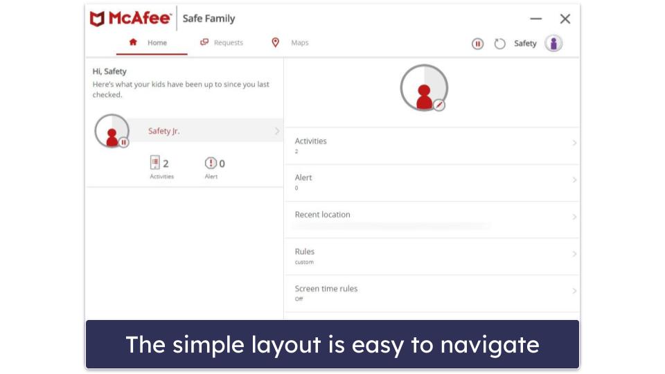 McAfee Safe Family Ease of Use — Simple &amp; Clean App Interfaces