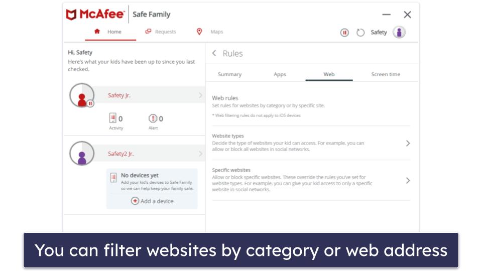 McAfee Safe Family Features — Most of the Essentials (But No Screen Time Limits)