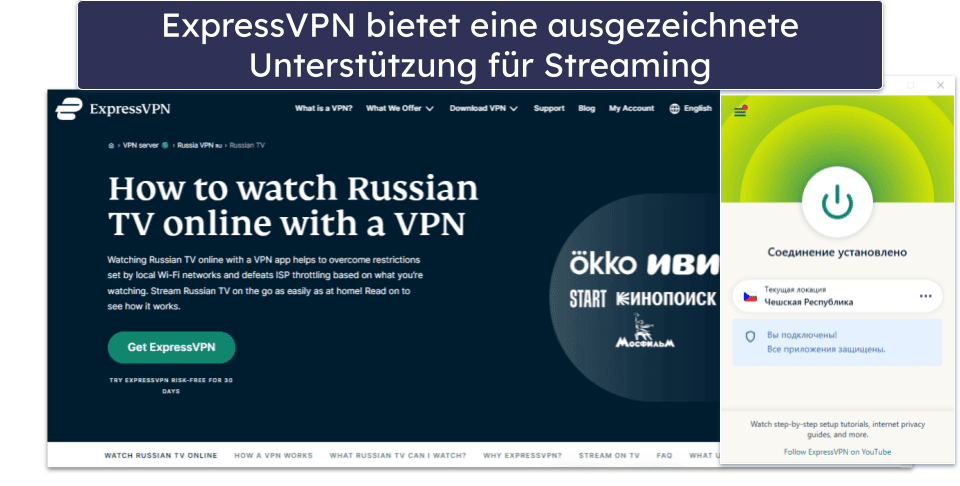 🥇1. ExpressVPN: Bestes VPN insgesamt für Russland 2026