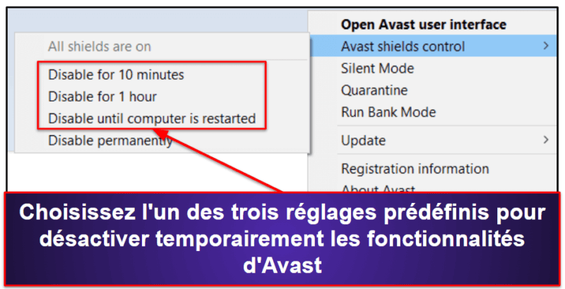Comment désactiver temporairement les fonctionnalités d’Avast