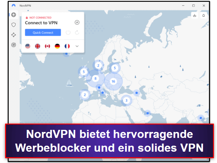 🥈 2. NordVPN — Toller integrierter Adblocker und leistungsstarkes VPN