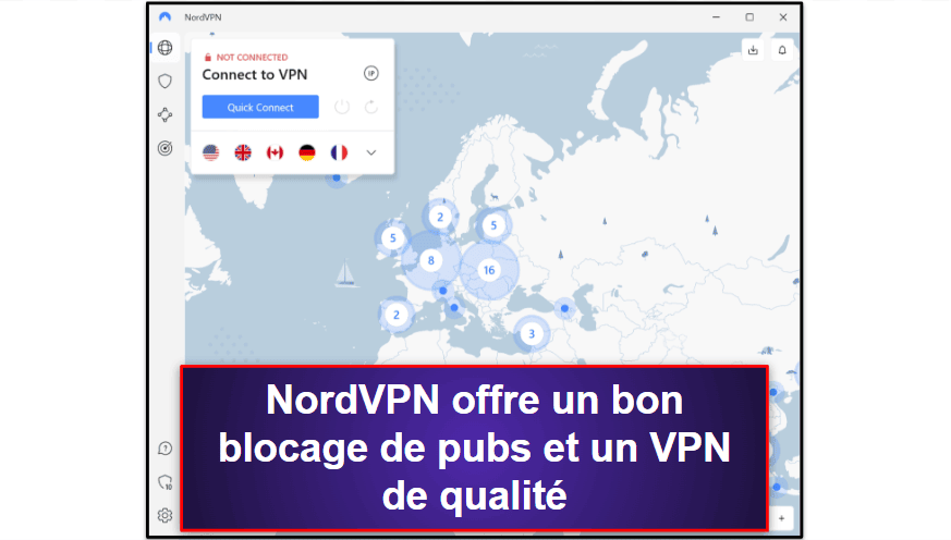 🥈2. NordVPN — excellent bloqueur de pubs intégré et VPN puissant