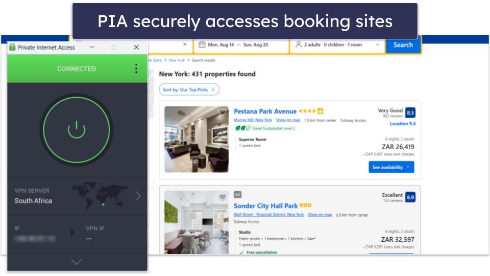 🥈2. Private Internet Access — Great for Securely Accessing Booking Sites