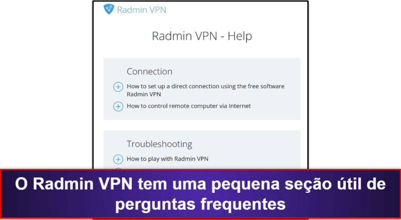 Serviço de Atendimento ao Cliente do Radmin VPN