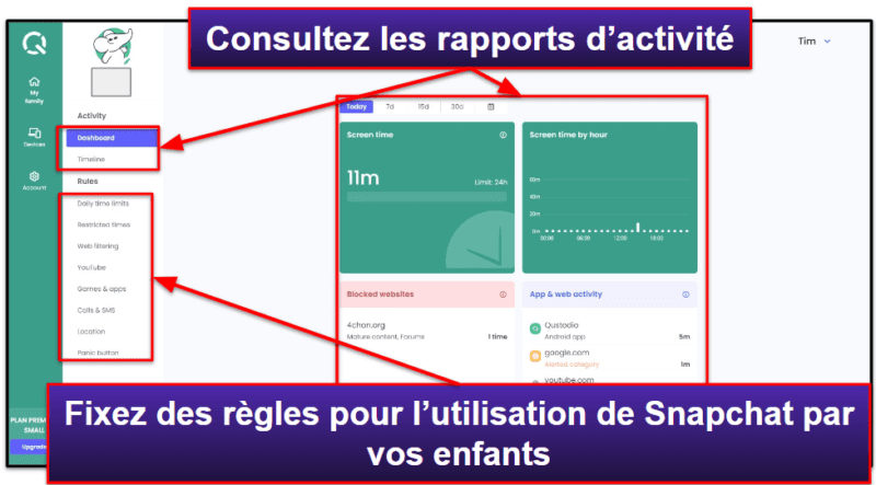 5. Qustodio : Le meilleur moyen d’imposer des limites de temps à Snapchat de votre enfant