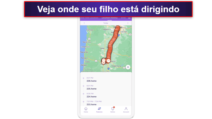 🥉3. FamiSafe — Excelente para rastrear os hábitos de condução de seus filhos