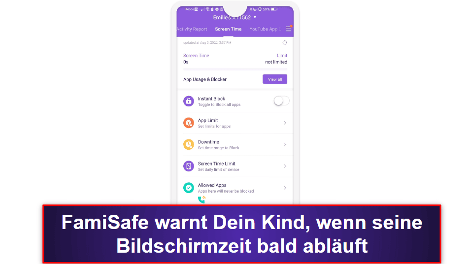 4. FamiSafe: benutzerfreundliche App, um die Bildschirmzeit zu limitieren