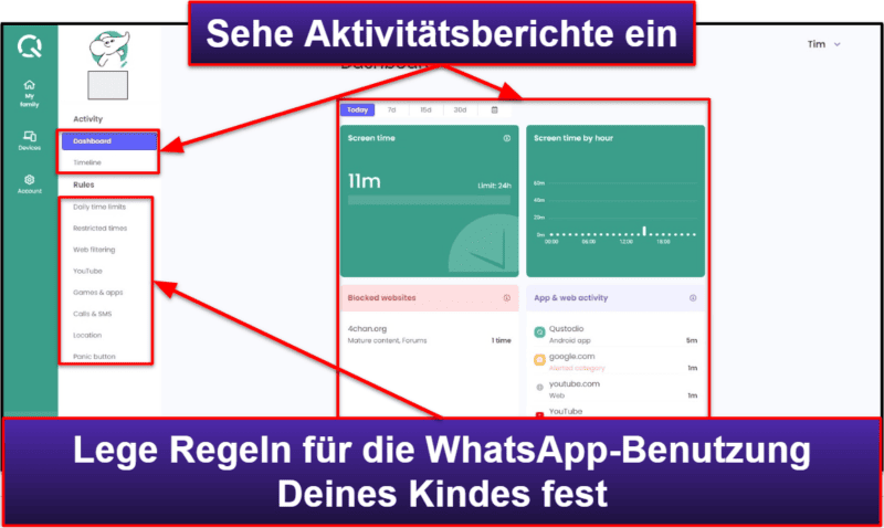 5. Qustodio – lege Zeitlimits für die WhatsApp-Benutzung fest