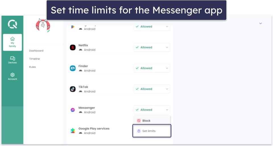🥉3. Qustodio — Set Time Limits for The Facebook Messenger App
