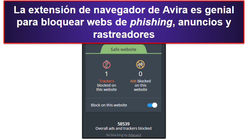 🥈 2. Avira: excelente bloqueo de anuncios y protección web para eliminar AdChoices